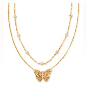 Kendra Scott Crystal & Filigree Butterfly Layered Pendant Necklace (Gold)